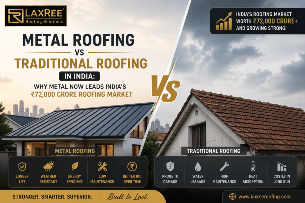 metal roofing vs traditional roofing India 2026 stone coated tiles vs clay tiles LaxRee