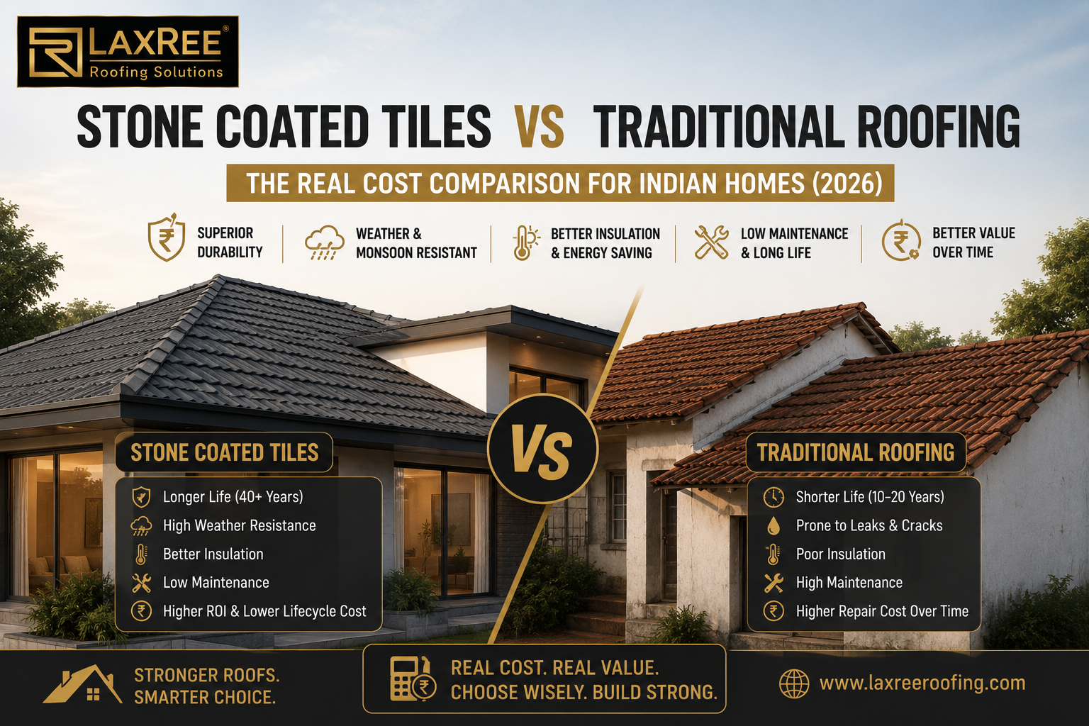 stone coated tiles vs traditional roofing cost comparison India